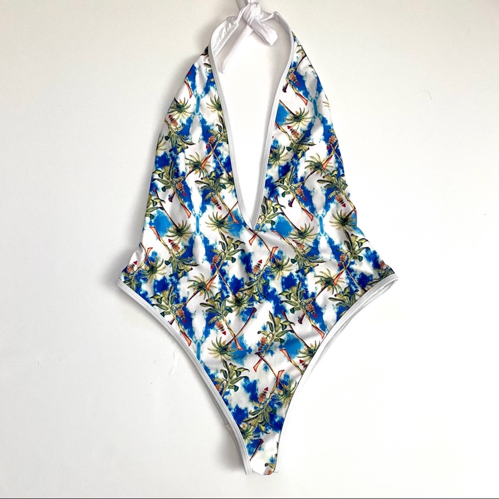 Deep V neck one piece swimsuit - Picture 1 of 14